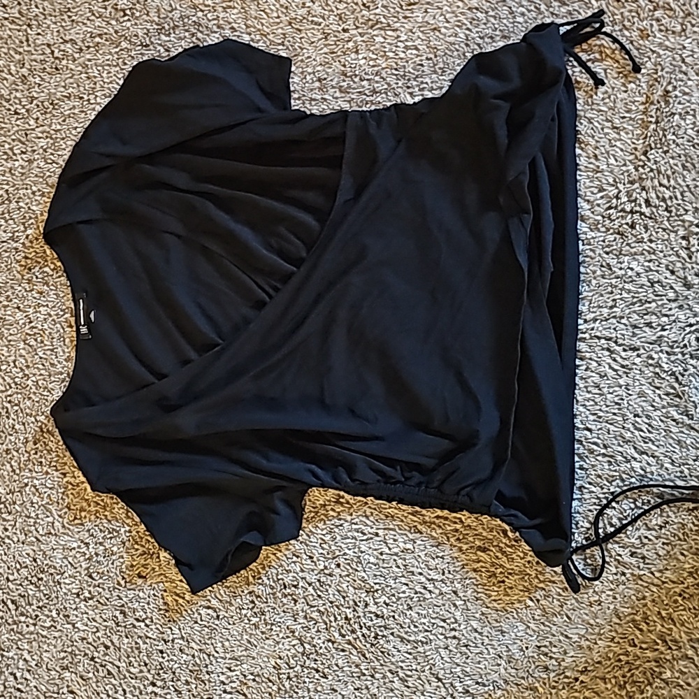 NWOT black faux wrap shirt